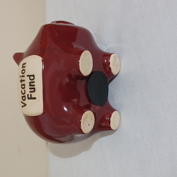 Ceramic Red Piggy Bank Figurine with Vacation Fund Label - Picture 5 of 6